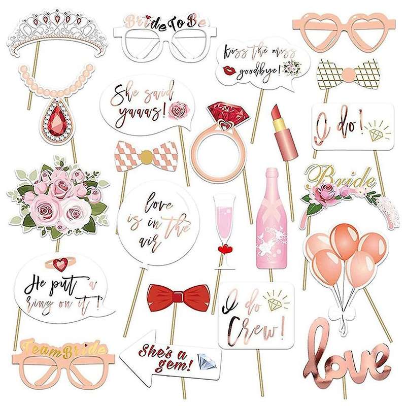 Wedding Photo Props Rose Gold,23 Pcs Hen Party Photo Booth Props