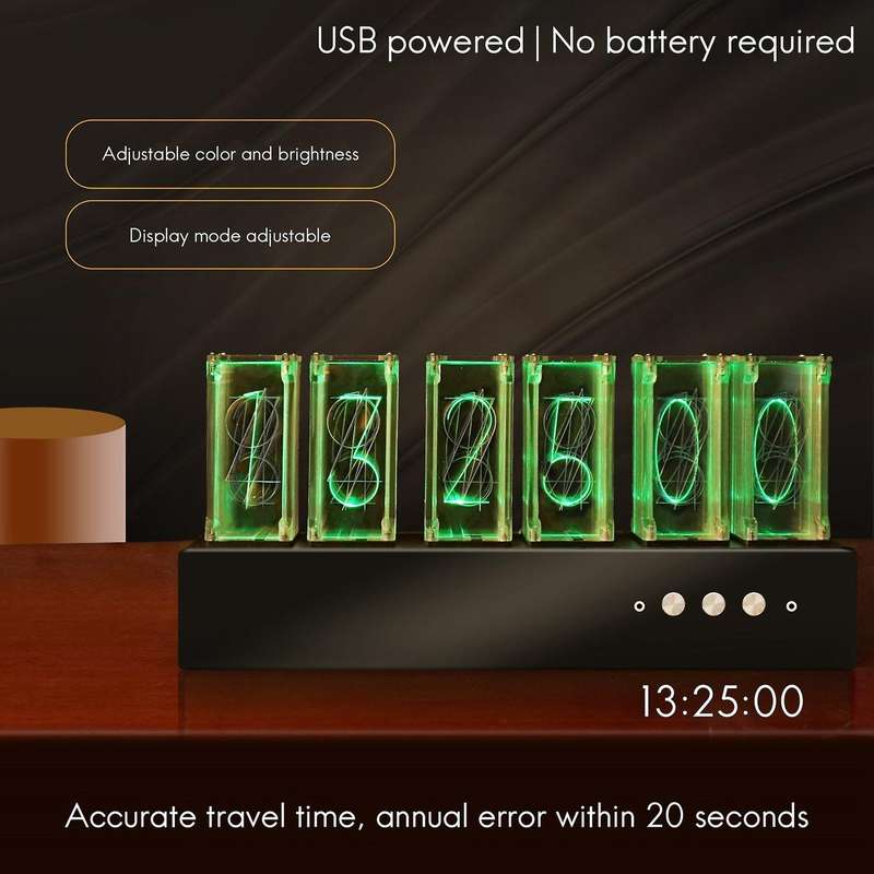 6 Bit Rgb Imitated Tube Clock Digital Led Clock with Usb Cable Black