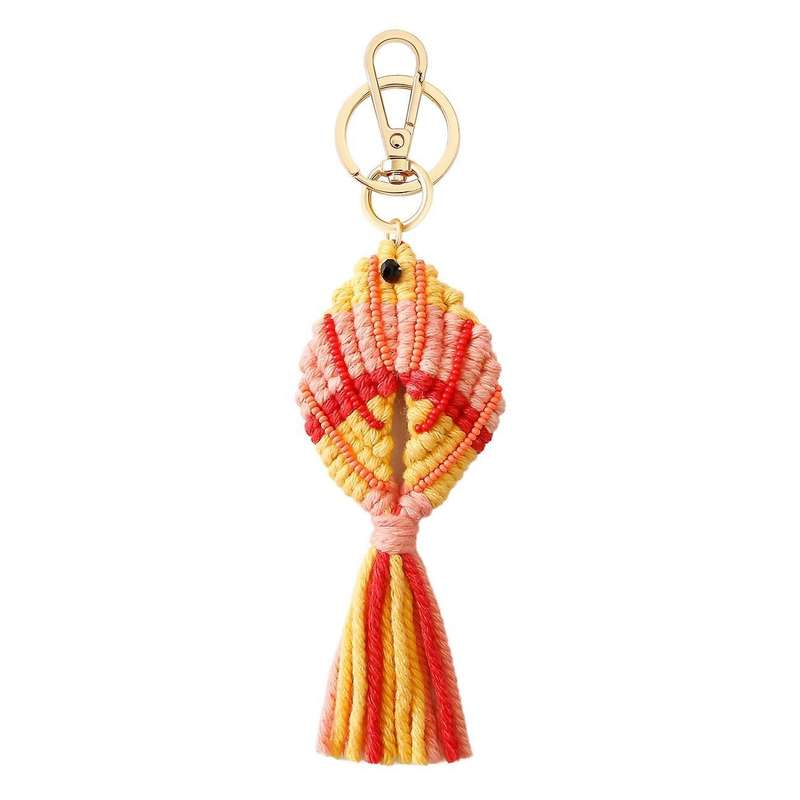 Mixed Seed Beaded Braided Fish Shape Macrame Tassel Keychain, C