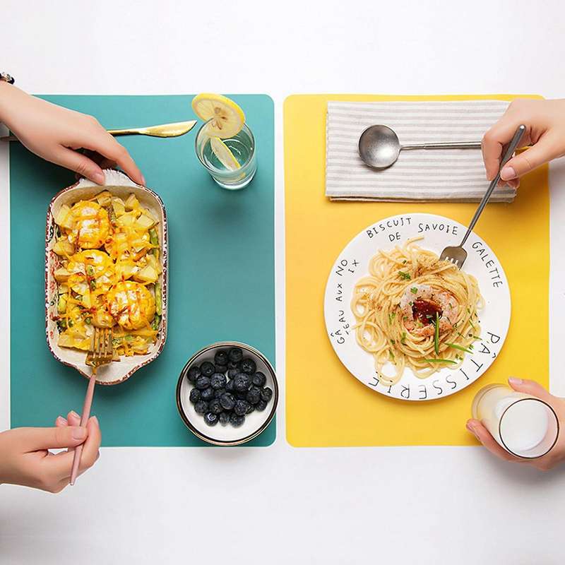 Simple Silicone Placemats Wipeable Non-slip Dinner Mats,yellow