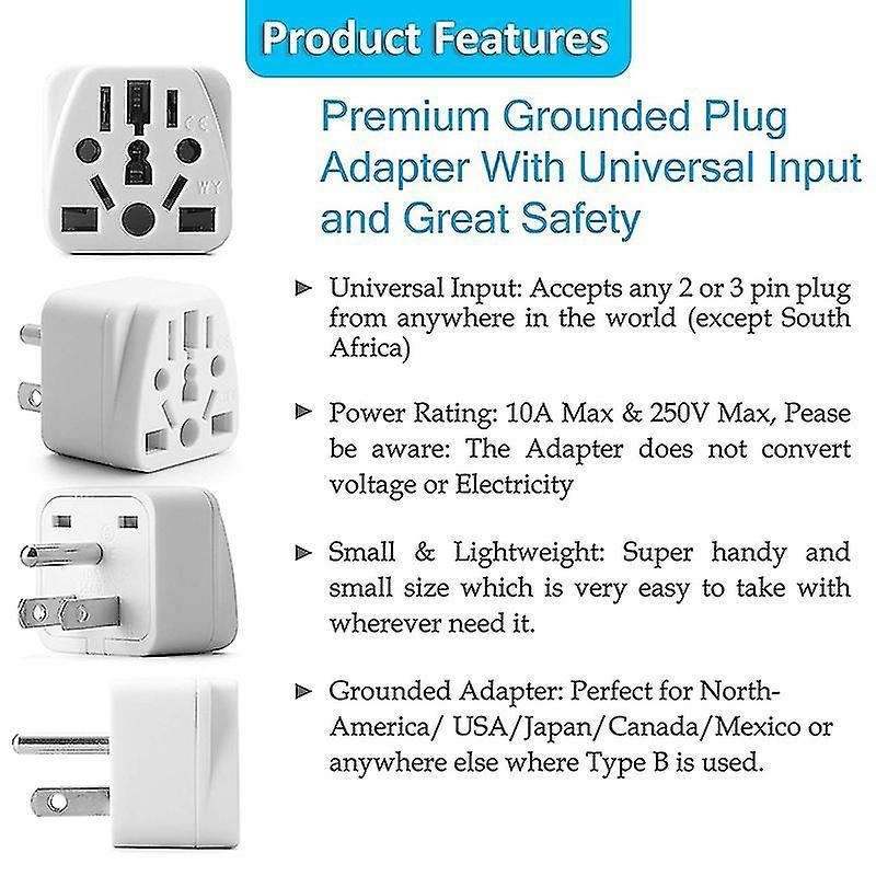 Us Plug Adapter Eu/uk/au to Usa (type B), Charger Converter White