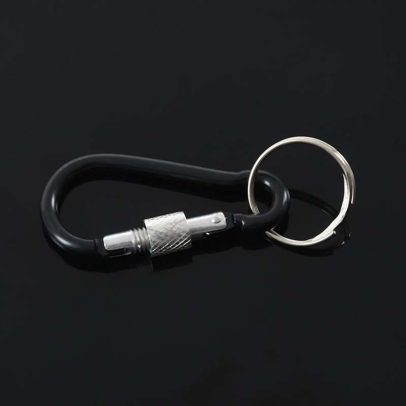 6 Cm Long Black Aluminum Alloy Screw Locking Split Ring Keyring Carabiner Hook