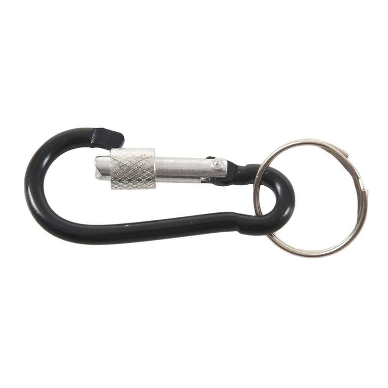 6 Cm Long Black Aluminum Alloy Screw Locking Split Ring Keyring Carabiner Hook