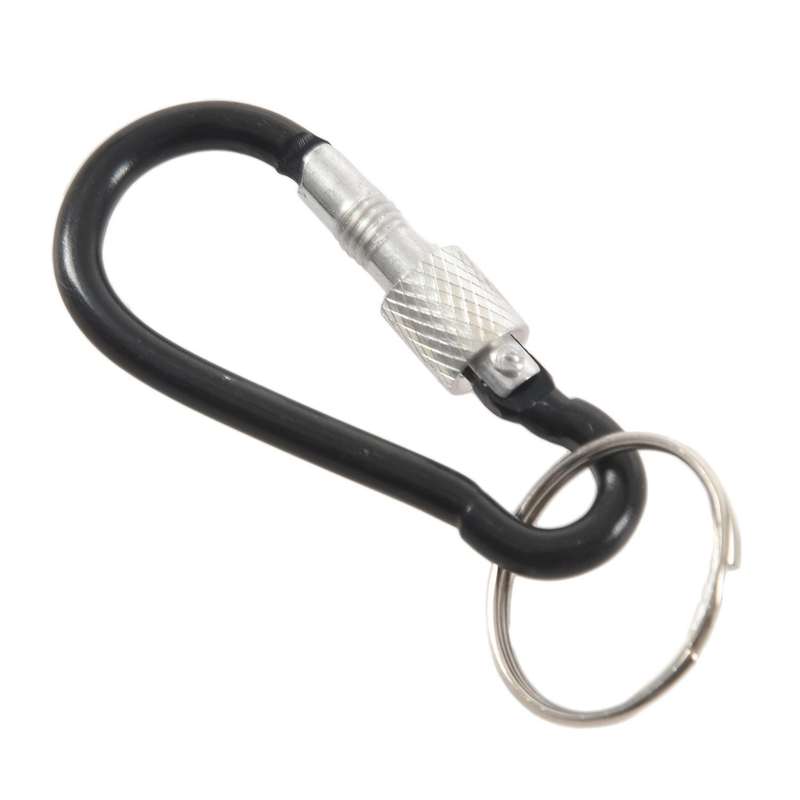 6 Cm Long Black Aluminum Alloy Screw Locking Split Ring Keyring Carabiner Hook
