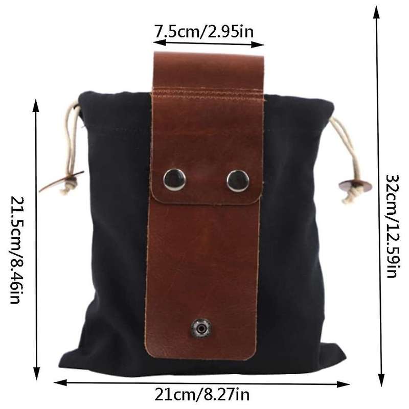 Collapsible Canvas Foraging Pouch Pu Leather Belt Pouch(black)