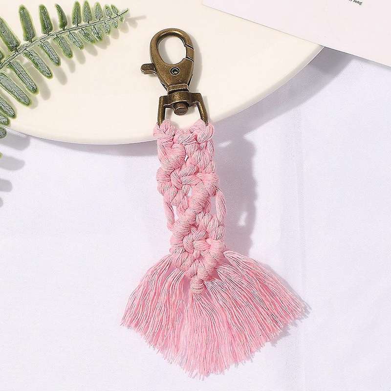 Mini Macrame Keychains Kits for Car Key Purse Phone Wallet Gift, D