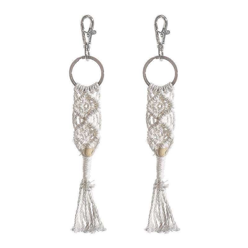 2 Pieces Mini Macrame Keychains Bag Charms with Tassels Handcrafted