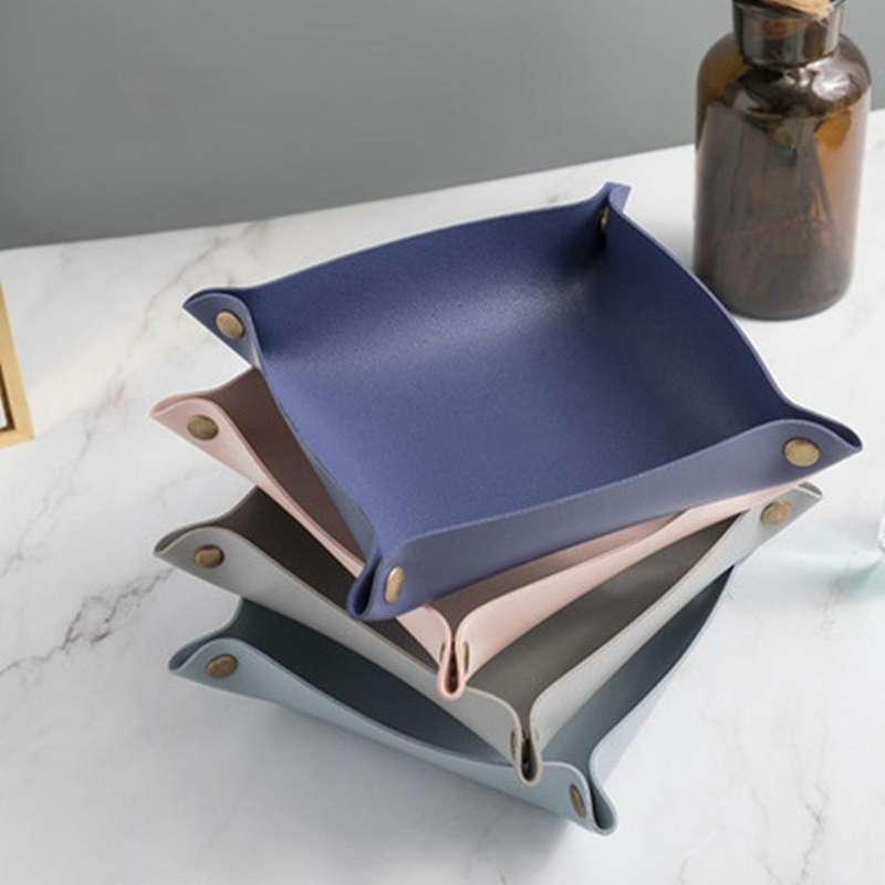 Pu Leather Home Office Storage Box Snap Button Sundries Storage Box C