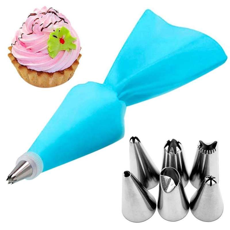 8pcs/set Pastry Bag Decorating Tools Reusable +6 Nozzle Set-a