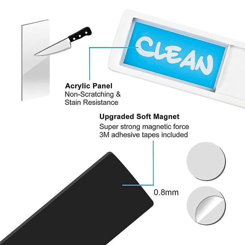 Clean Dirty Dishwasher Magnet - Easy to Read Non-scratch Silver