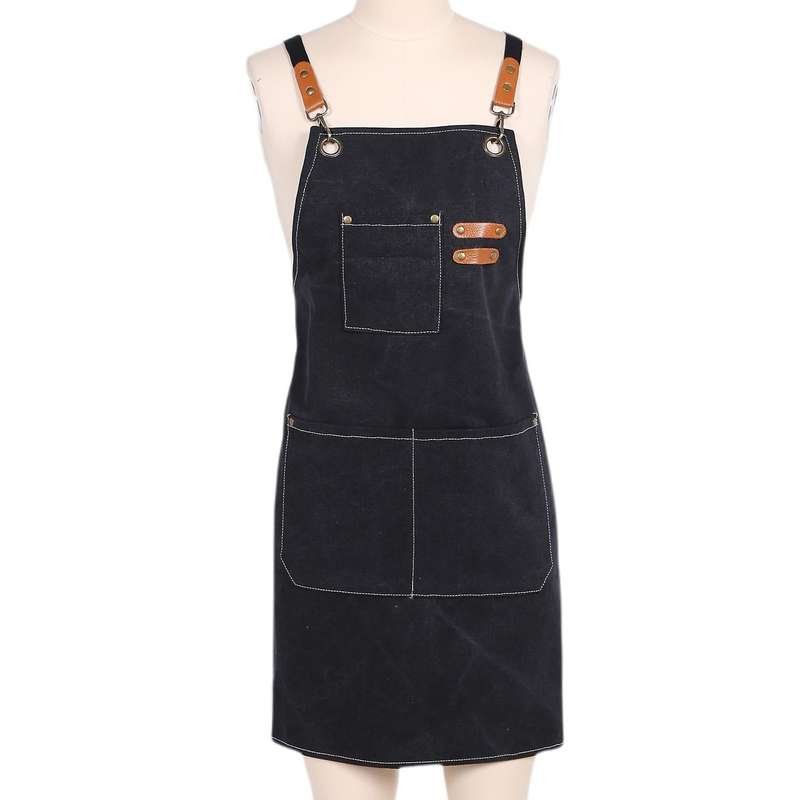 Canvas Kitchen Apron for Men Women Cooking Apron 3 Pockets(black)