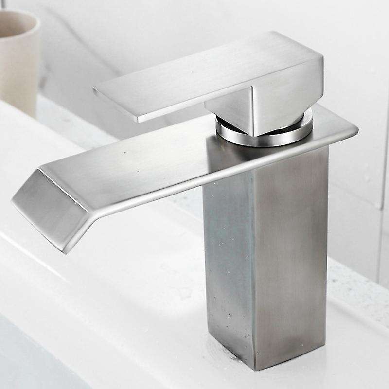 Square Cold Hot Sink Taps Bathroom Stainless Steel Basin Faucet
