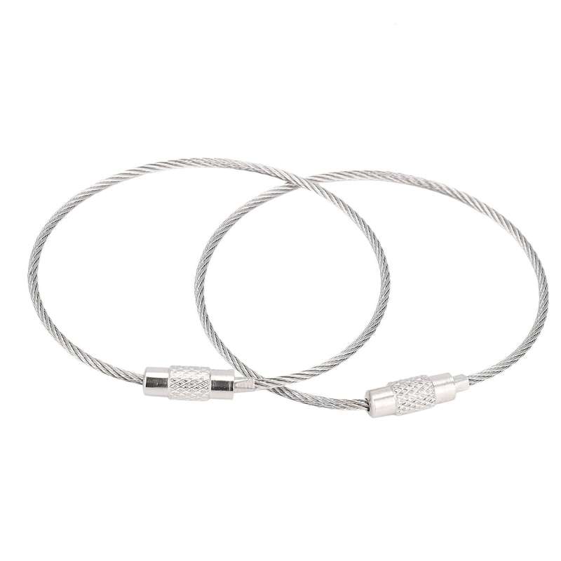 10pcs Stainless Steel Screw Locking Wire Keychain Cable Key Rings