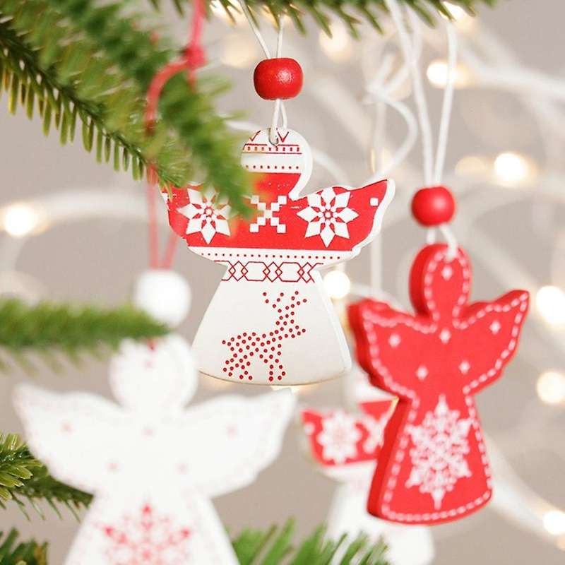 Christmas Pendant, Wooden Angel Elk Pattern Ornaments Decoration, D