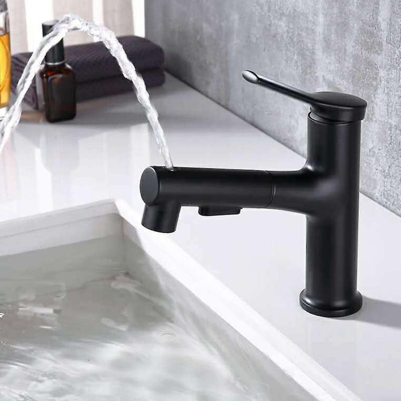 Deck Mounted Single Handle Pull Out Sink Mixer Tap Bathroom, Black