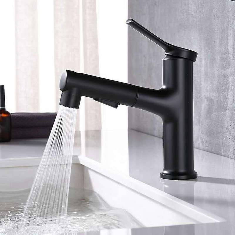 Deck Mounted Single Handle Pull Out Sink Mixer Tap Bathroom, Black