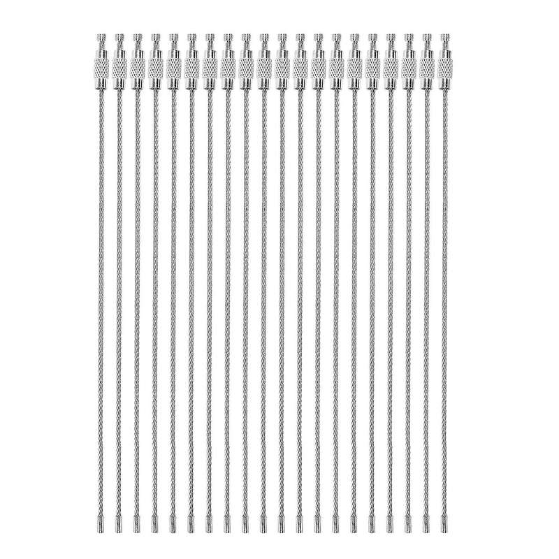 20x Silver Stainless Steel String Wire Luggage Tags Loop Key Rings