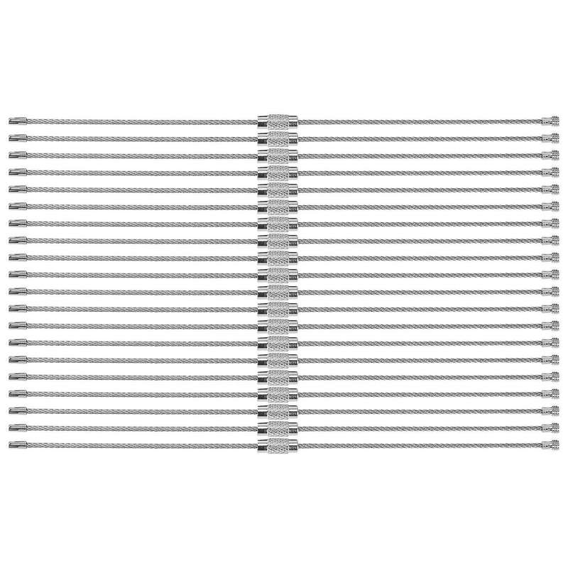 20x Silver Stainless Steel String Wire Luggage Tags Loop Key Rings