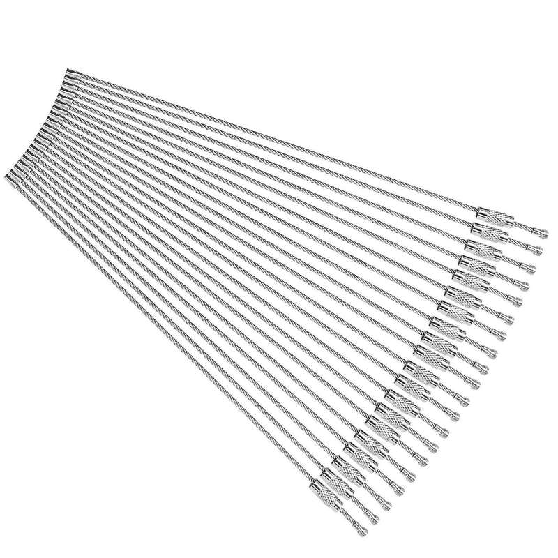 20x Silver Stainless Steel String Wire Luggage Tags Loop Key Rings