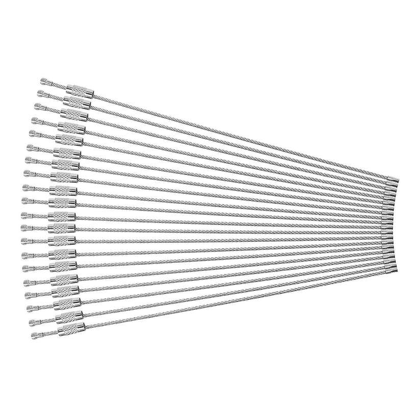 20x Silver Stainless Steel String Wire Luggage Tags Loop Key Rings