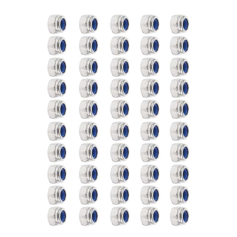 M3 X 0.5mm 304 Stainless Steel Nylock Nylon Insert Hex Lock Nuts 50x
