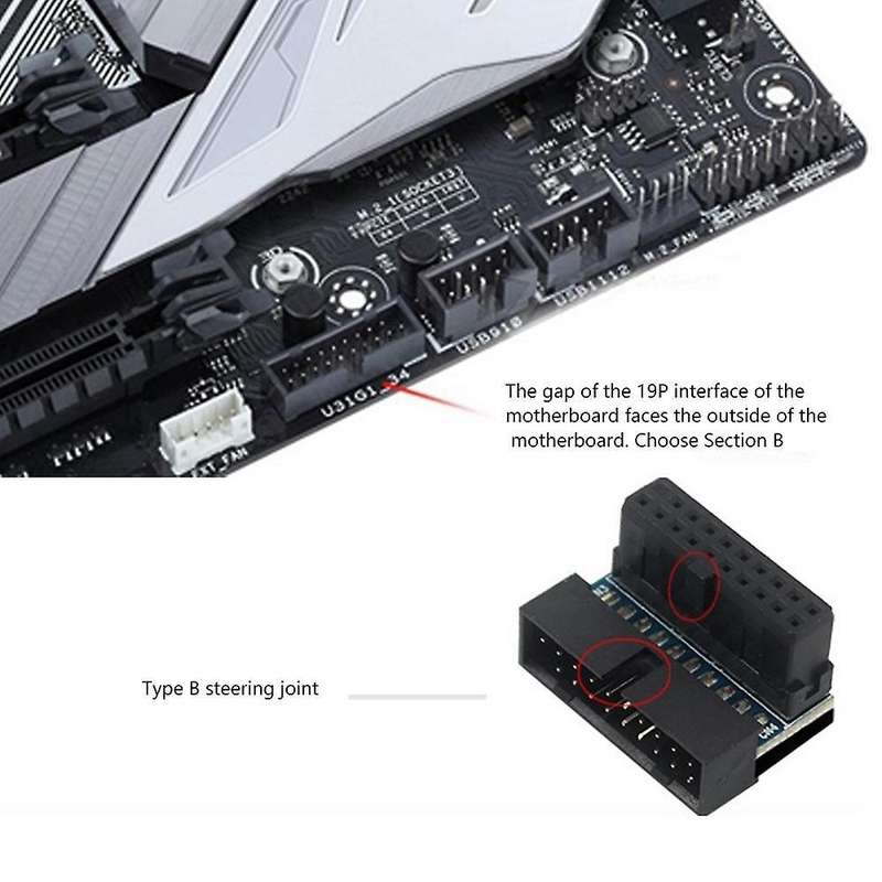 Black Usb 3.0 20pin Male to Female L Turn Right Angle Power Adapter