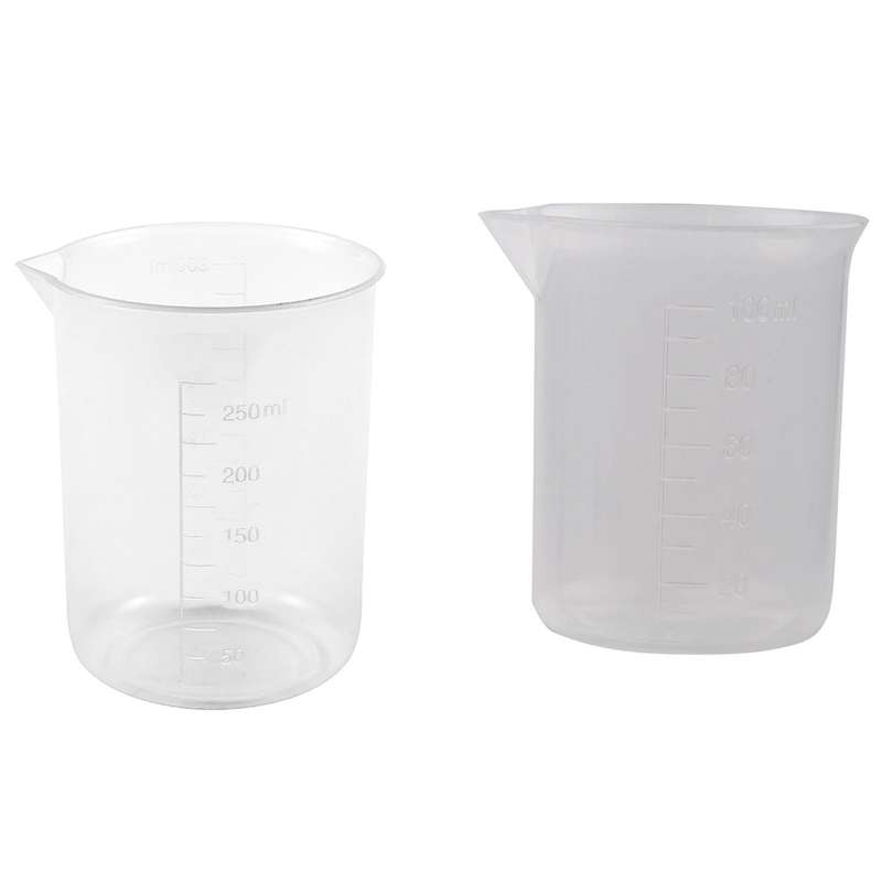 Clear White Plastic 100ml Measuring Cup Beaker for Lab Kitchen