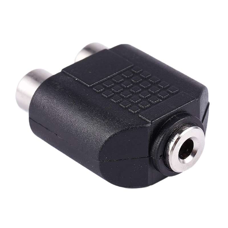 3.5mm Female Socket to Dual Female Rca Jack Av Adapter Splitter Black