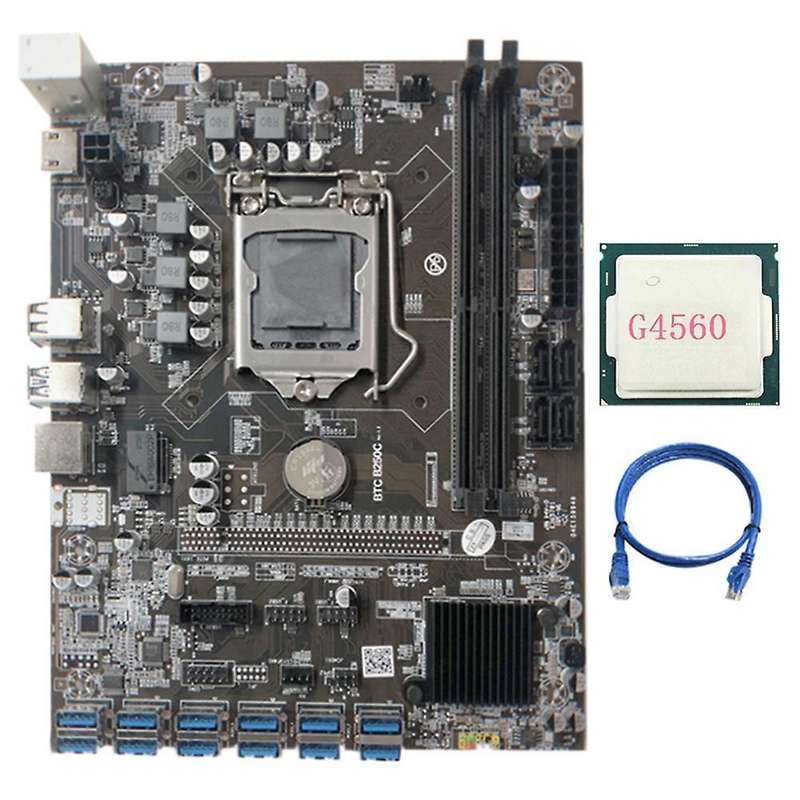 B250c Mining Motherboard with G4560 Cpu+rj45 Cable 3 Meters for Btc