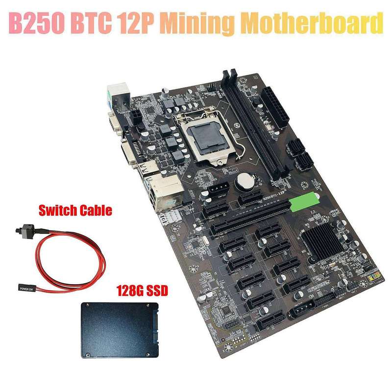 B250 Btc Mining Motherboard with 128g Ssd+switch Cable Lga 1151 Ddr4