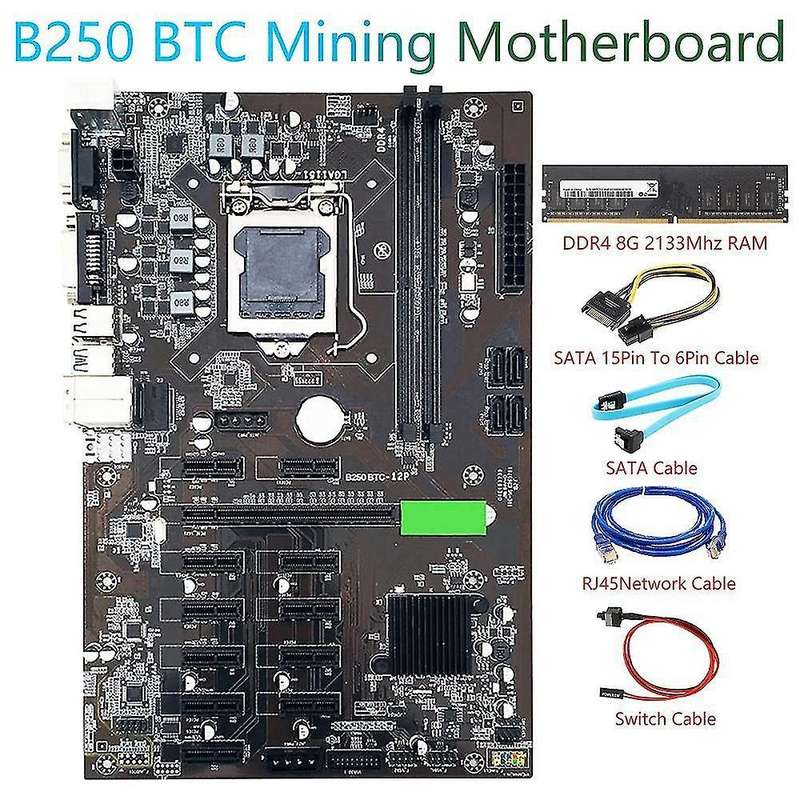 B250 Btc Mining Motherboard Kit 12 Gpu Lga1151 with Ddr4 8gb