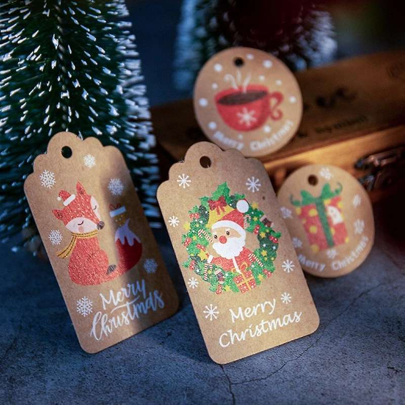 100pcs Christmas Vintage Kraft Paper Tags Santa Claus Tag with Rope
