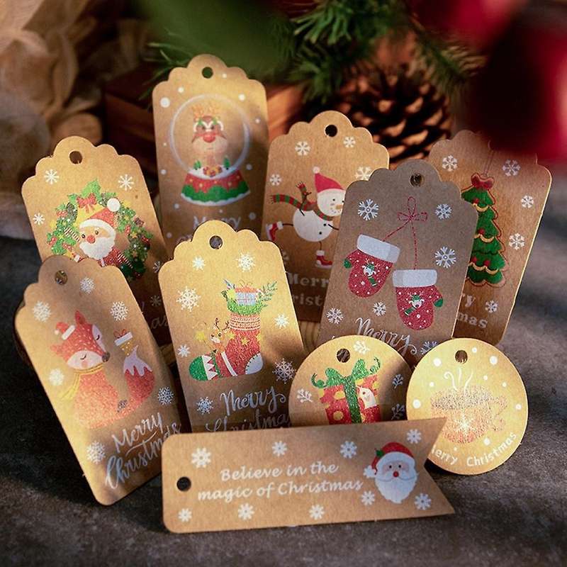 100pcs Christmas Vintage Kraft Paper Tags Santa Claus Tag with Rope