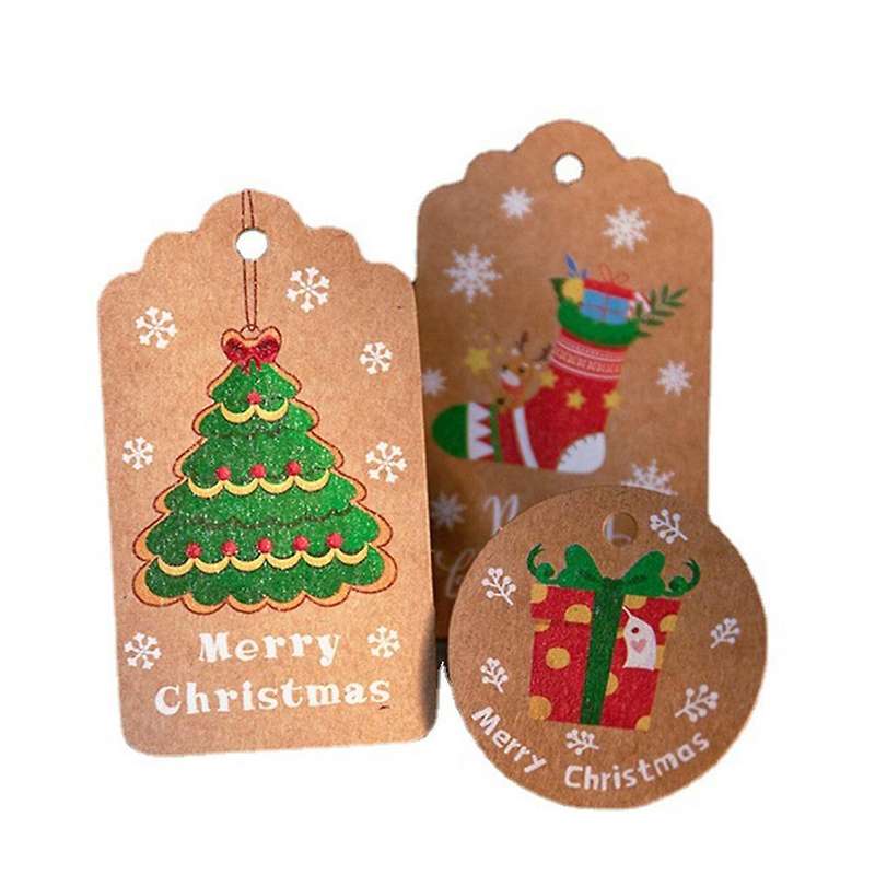 100pcs Christmas Vintage Kraft Paper Tags Santa Claus Tag with Rope