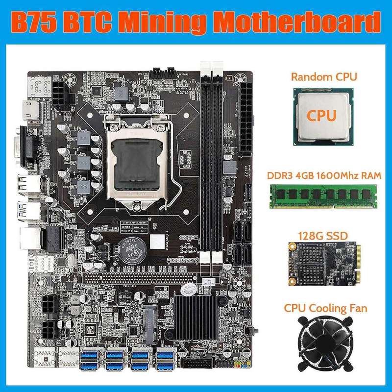 B75 Usb Btc Mining Motherboard+ddr3 4gb 1600mhz Ram+128g Msata Ssd