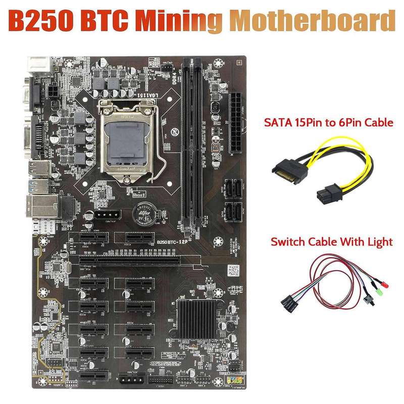B250 Btc Motherboard with Switch Cable +sata 15pin to 6pin Cable