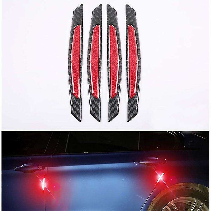 4pcs Super Red Reflective Stickers Carbon Fiber Strips Car Side Door