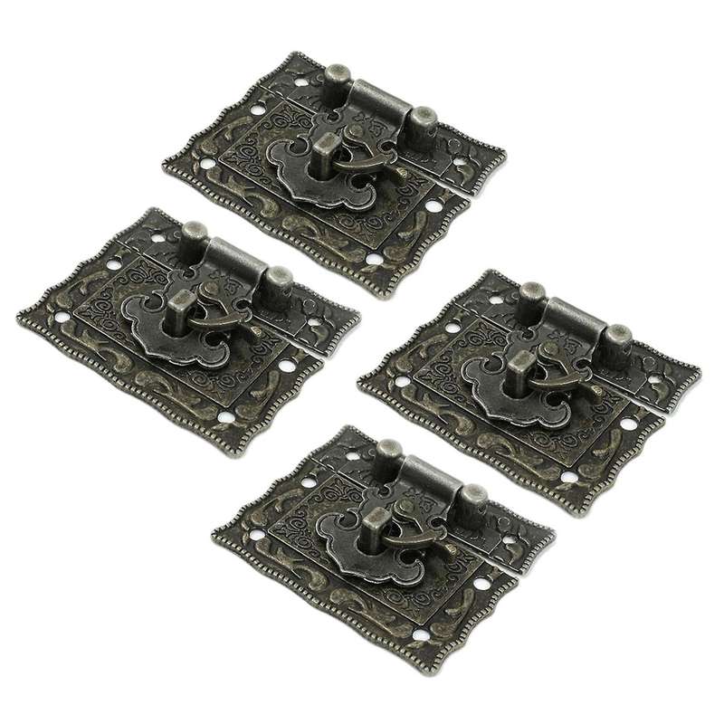 2 Pcs Antique Style Hardware Bronze Tone Metal Rectangle Latch