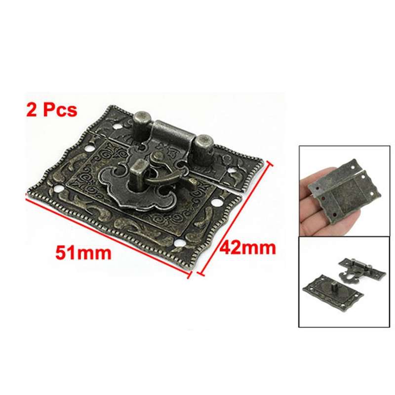 2 Pcs Antique Style Hardware Bronze Tone Metal Rectangle Latch