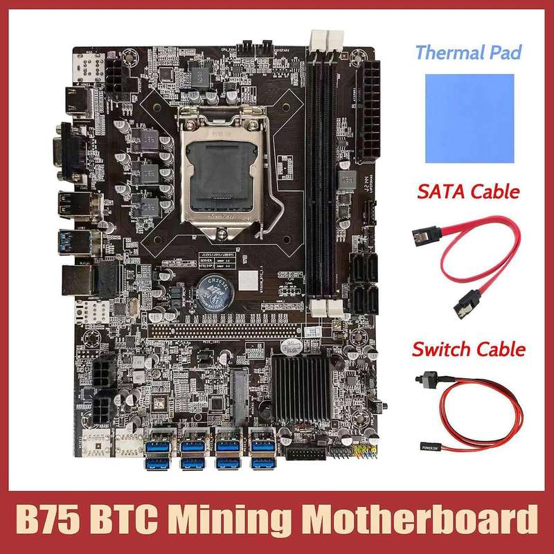 B75 Motherboard+thermal Pad+sata Cable+switch Cable 8xpcie to Usb Btc
