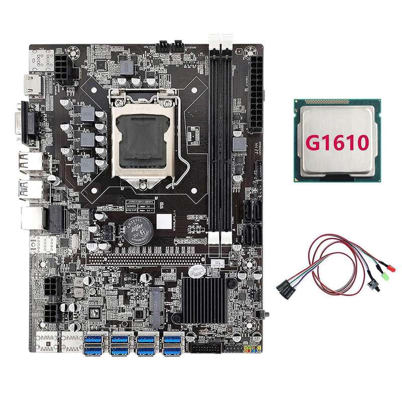 B75 Eth Mining Motherboard+g1610 Cpu+switch Cable with Light Ddr3