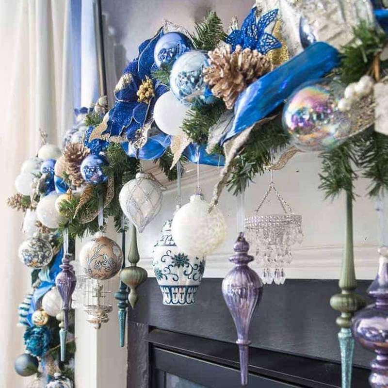 Christmas Glitter 20pcs Artificial Wedding Christmas Flowers (blue)
