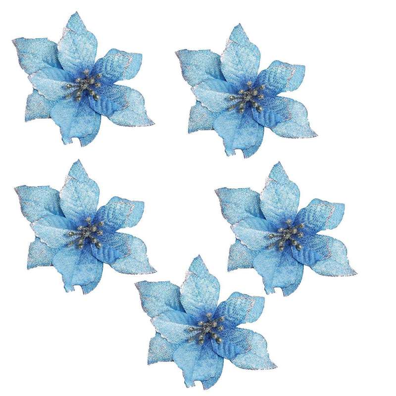 Christmas Glitter 20pcs Artificial Wedding Christmas Flowers (blue)