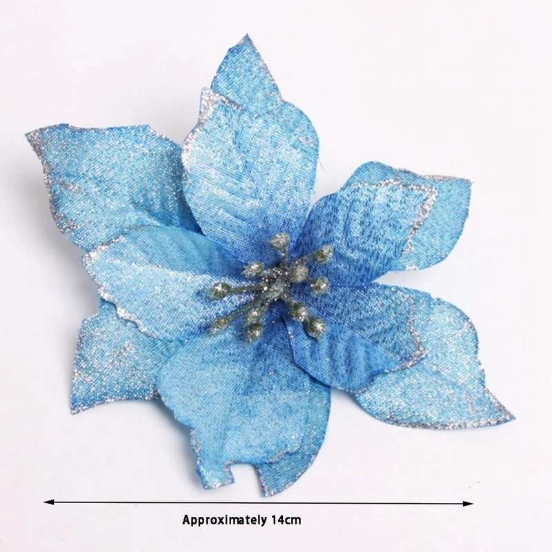 Christmas Glitter 20pcs Artificial Wedding Christmas Flowers (blue)