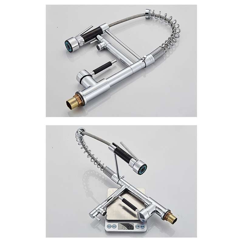 Chrome Kitchen Sink Faucet Swivel Handle Pull Down Spray Mixer Tap