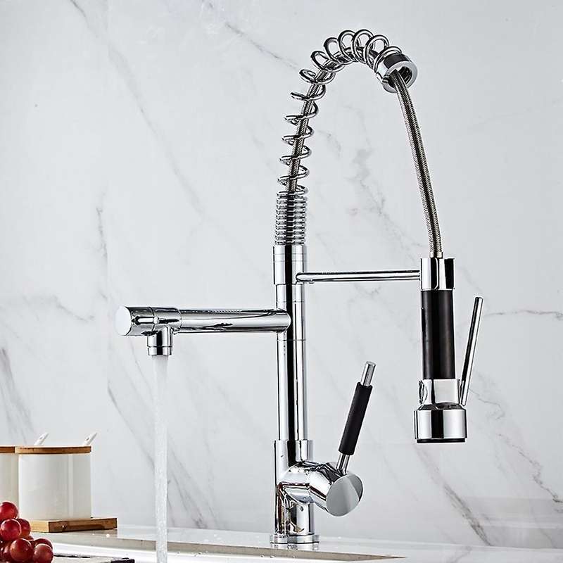 Chrome Kitchen Sink Faucet Swivel Handle Pull Down Spray Mixer Tap