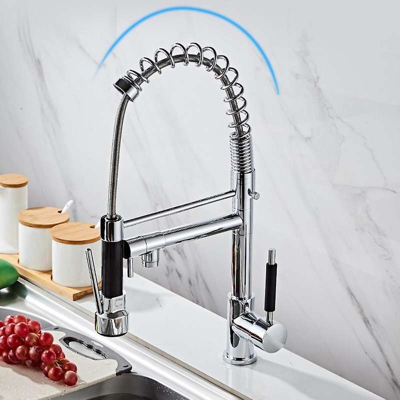 Chrome Kitchen Sink Faucet Swivel Handle Pull Down Spray Mixer Tap
