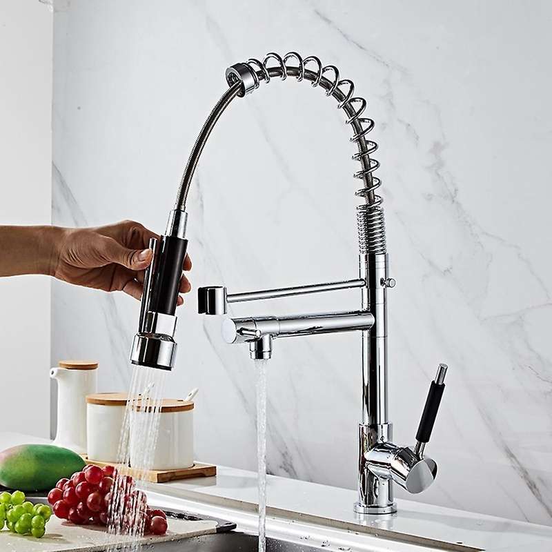 Chrome Kitchen Sink Faucet Swivel Handle Pull Down Spray Mixer Tap