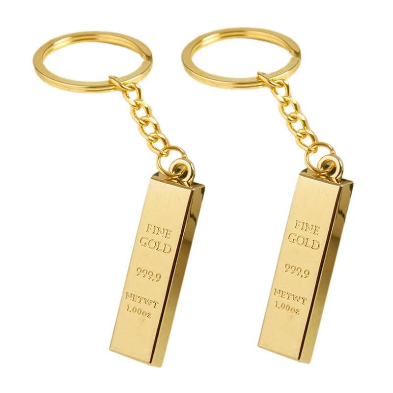 Faux 9999 Miniature Gold Tone Bar Pendant Key Chain Ring