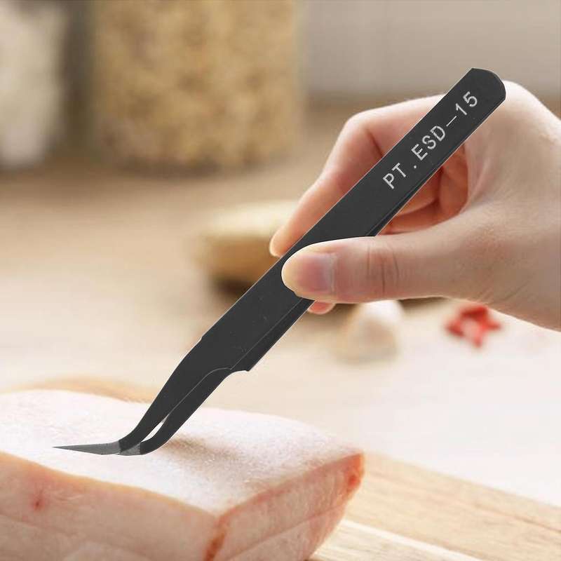 2 Pcs 13cm Length Black Anti-static Straight Curved Tweezers